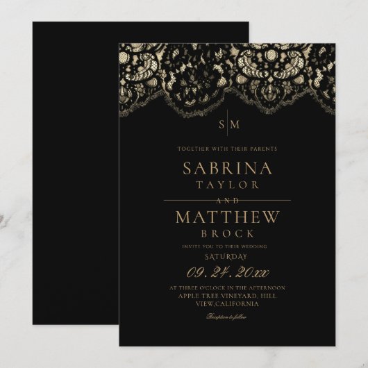 Modern & Elegant Lace Wedding 招待状 (正面/裏面)