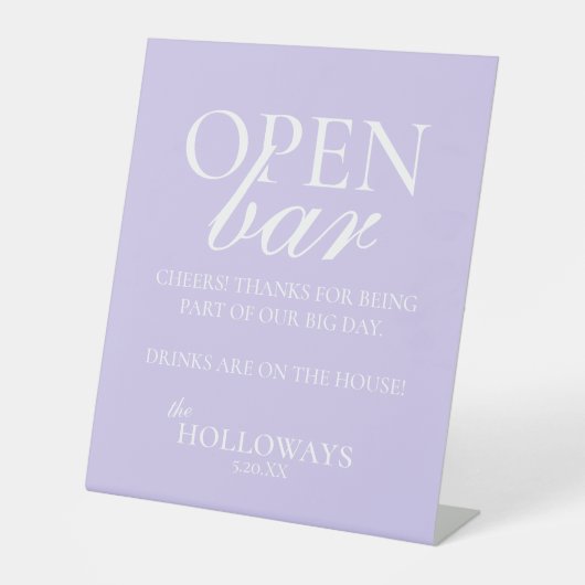 Modern Elegant Lavender Open Bar Wedding 台座サイン (正面)