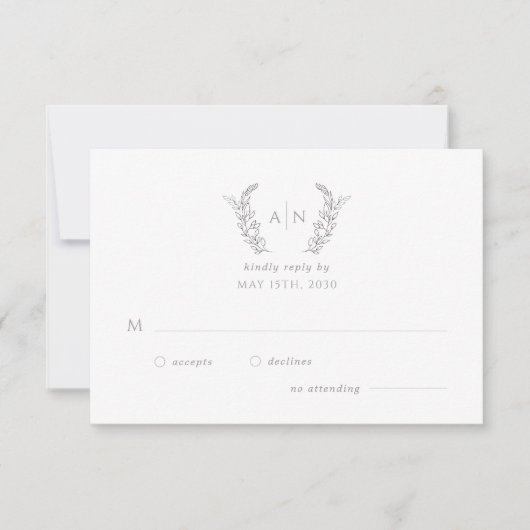 Modern elegant leafy monogram wedding 出欠カード (正面)