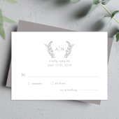 Modern elegant leafy monogram wedding 出欠カード