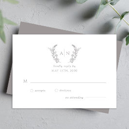Modern elegant leafy monogram wedding 出欠カード