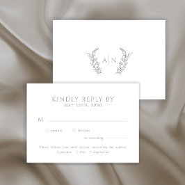 Modern elegant leafy monogram wedding 出欠カード