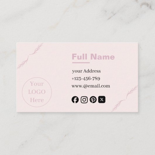 Modern Elegant leaves Blush Pink 名刺 (裏面)