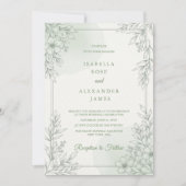 Modern Elegant Line Art Wildflowers Floral Wedding 招待状 (正面)