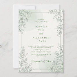 Modern Elegant Line Art Wildflowers Floral Wedding 招待状