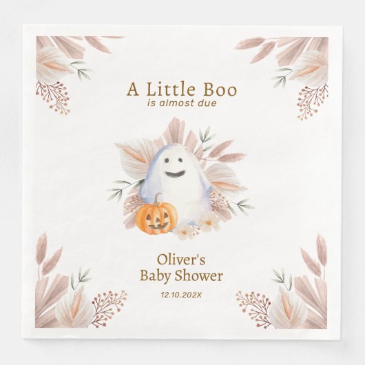 Modern Elegant Little Boo Boho Ghost Baby Shower (正面)