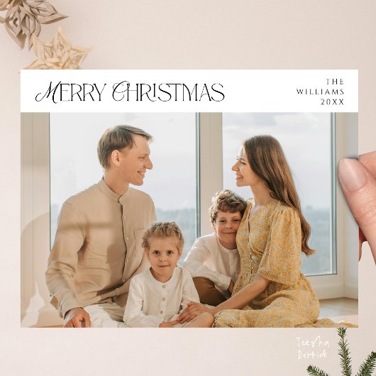 Modern Elegant, Merry Christmas Family Photo ポストカード
