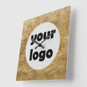 Modern Elegant Metallic Gold Logo スクエア壁時計 (傾斜)