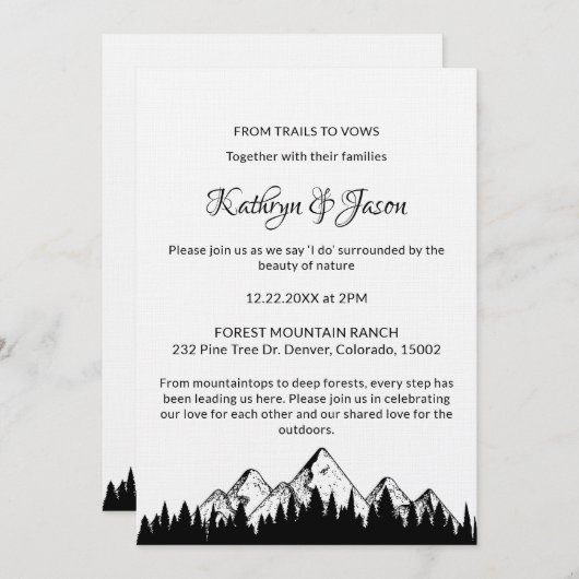 Modern Elegant Minimal Black Font Wedding Floral 招待状 (正面/裏面)