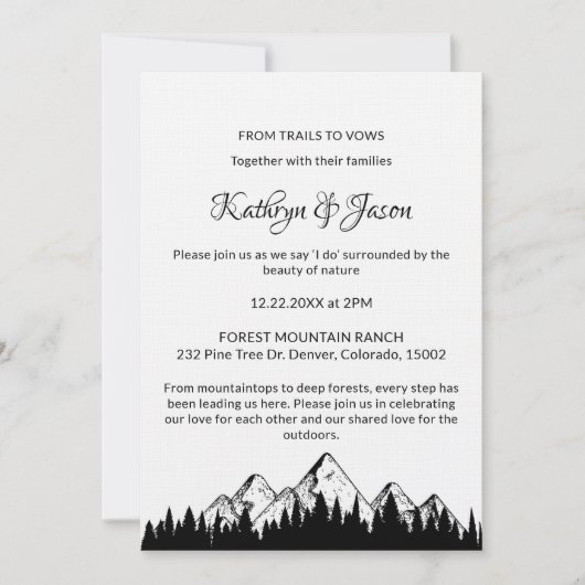 Modern Elegant Minimal Black Font Wedding Floral 招待状 (正面)