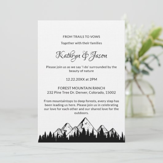 Modern Elegant Minimal Black Font Wedding Floral 招待状 (スタンド正面)