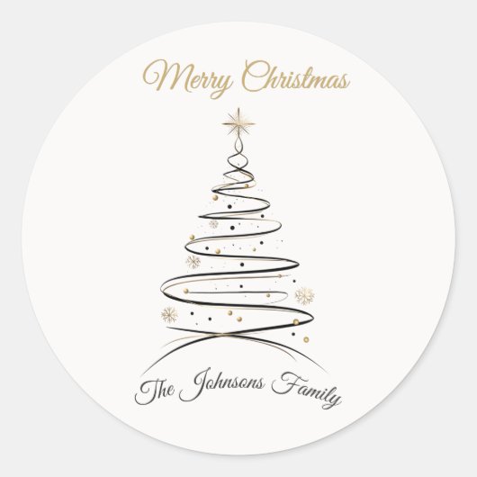 Modern Elegant Minimal Christmas Tree Sticker ラウンドシール (正面)