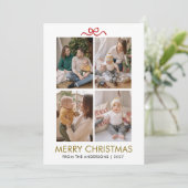 Modern ELegant Minimalist Merry Christmas 4 Photo シーズンカード (スタンド正面)