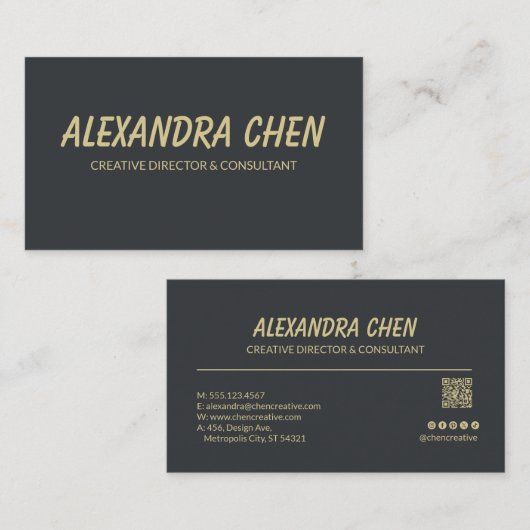 Modern Elegant Minimalist QR Code 名刺 (正面/裏面)