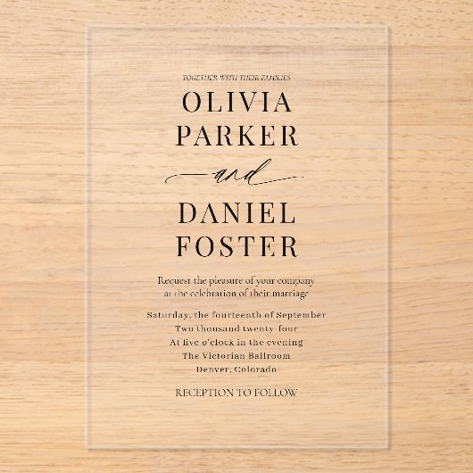 Modern Elegant Minimalist Wedding アクリル招待状 (正面)