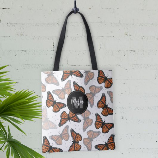 Modern Elegant Monarch Butterfly Monogrammed  トートバッグ
