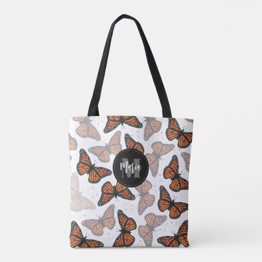 Modern Elegant Monarch Butterfly Monogrammed トートバッグ (裏面)