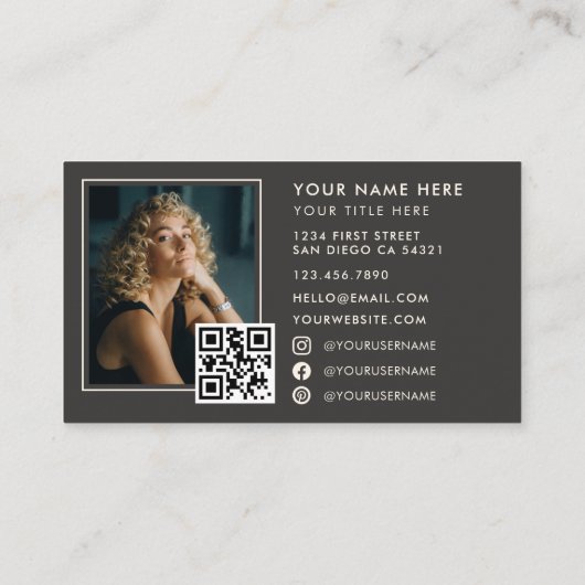 Modern Elegant Monogram Luxury Photo QR Code 名刺 (裏面)