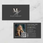 Modern Elegant Monogram Luxury Photo QR Code 名刺 (正面/裏面)