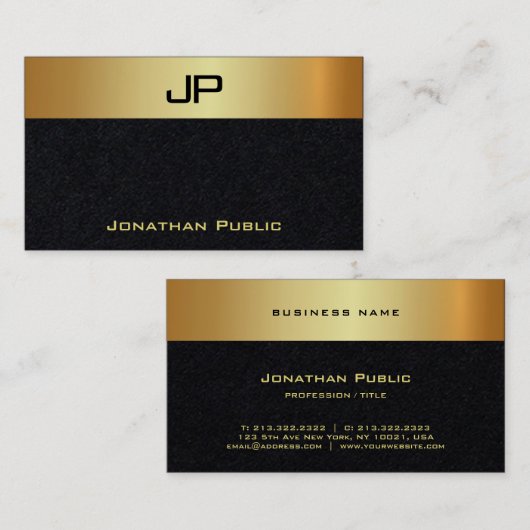 Modern Elegant Monogram Luxury Premium Black 名刺 (正面/裏面)