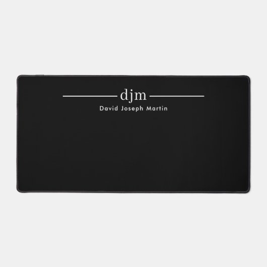 Modern Elegant Monogram Minimalist Black & White デスクマット (正面)