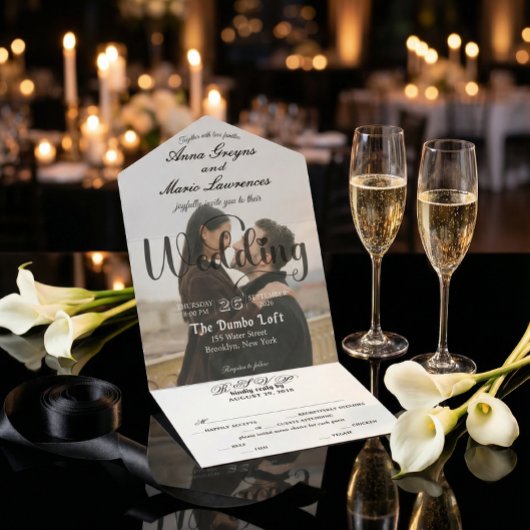 Modern Elegant Monogram Minimalist Photo Wedding  オールインワン招待状