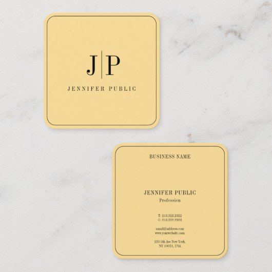 Modern Elegant Monogram Template Luxe Glamour Gold スクエア名刺 (正面/裏面)