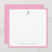 Modern Elegant Monogram Trendy Sleek Pink & White ノートカード (正面/裏面)