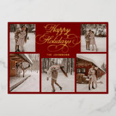 Modern Elegant Multi Photo Collage Christmas 箔シーズンカード (正面)