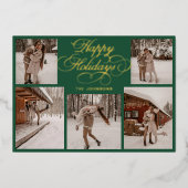 Modern Elegant Multi Photo Collage Christmas 箔シーズンカード (正面)