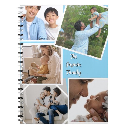Modern elegant multi photo family stylish Blue ノートブック (正面)