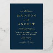 Modern Elegant Navy and Gold Wedding 箔招待状 (正面)