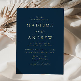 Modern Elegant Navy and Gold Wedding 箔招待状