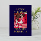 Modern Elegant Navy Merry Christmas Photo Gold 箔シーズンカード (立ち正面)