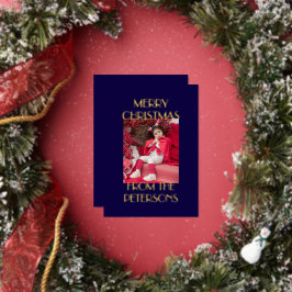 Modern Elegant Navy Merry Christmas Photo Gold 箔シーズンカード