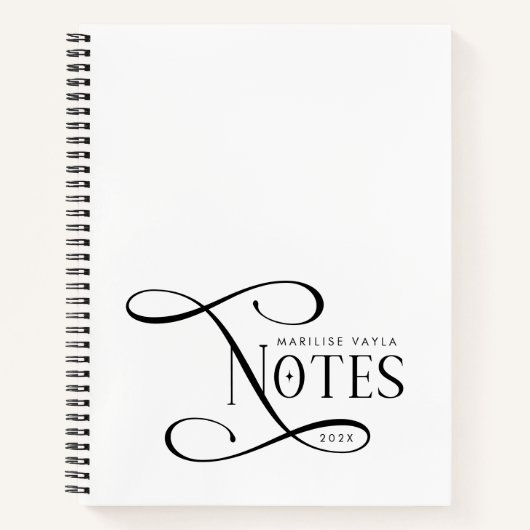 Modern Elegant Notes Personalized Black White  ノートブック (正面)