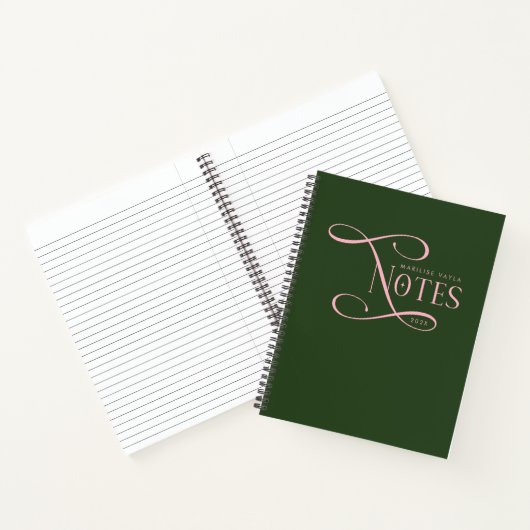Modern Elegant Notes Personalized Green Pink ノートブック (内部)