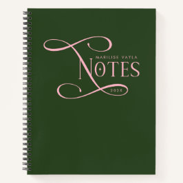 Modern Elegant Notes Personalized Green Pink ノートブック