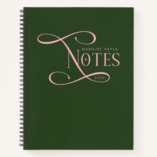 Modern Elegant Notes Personalized Green Pink ノートブック (正面)