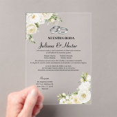Modern Elegant Nuestra Boda White Floral Wedding アクリル招待状 (インサイチュ (ポータブル))