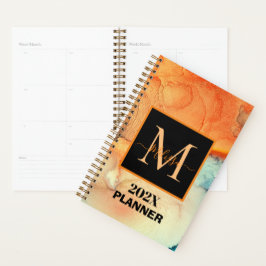 Modern Elegant Orange Marbled Monogram プランナー手帳