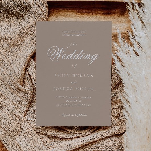 Modern Elegant Pale Taupe Wedding 招待状