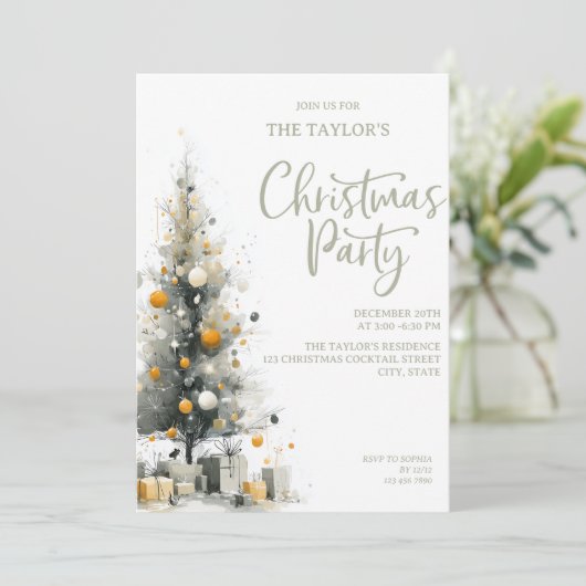 Modern Elegant Pastel Christmas Tree Party 招待状 (スタンド正面)