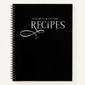 Modern Elegant Personalized Black White Recipes ノートブック (正面)