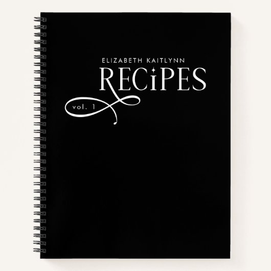 Modern Elegant Personalized Black White Recipes ノートブック (正面)
