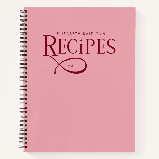 Modern Elegant Personalized Burgundy Pink Recipes ノートブック (正面)