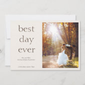 Modern Elegant Photo Best Day Ever Wedding サンキューカード (正面)