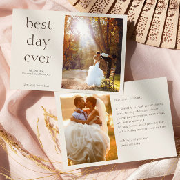 Modern Elegant Photo Best Day Ever Wedding サンキューカード