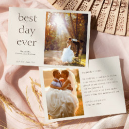 Modern Elegant Photo Best Day Ever Wedding サンキューカード