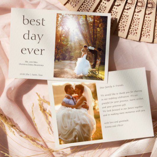 Modern Elegant Photo Best Day Ever Wedding サンキューカード